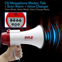 Megafón Pyle PMP39VC so vstavaným alarmom a meničom hlasu, nastaviteľnou hlasitosťou, na batérie, s popruhom na nosenie, na vnútorné aj vonkajšie použitie 4