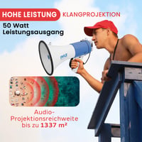 Megafón Pyle PMP50 50 W so sirénou a mikrofónom – Prenosný ručný reproduktor, dosah 200 m, na vonkajšie športové a bezpečnostné účely 2