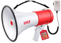 Megafón Pyle PMP561LTB so sirénou a alarmom, 50 W, dosah 1100 m, mikrofón, AUX vstup, nabíjateľná batéria, biely, skladací 1