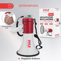 Megafón Pyle PMP561LTB so sirénou a alarmom, 50 W, dosah 1100 m, mikrofón, AUX vstup, nabíjateľná batéria, biely, skladací 8