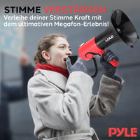 Pyle PMP74VC Bluetooth megafón so sirénou a meničom hlasu, mikrofónom a AUX vstupom, čierno-červený, pre deti a vonkajšie podujatia 6