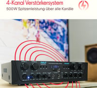Pyle PTA44BTEU Bluetooth sztereó erősítő 4 csatornás, 500 W, karaoke, FM rádió 2