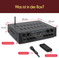 Pyle PTA44BTEU Bluetooth sztereó erősítő 4 csatornás, 500 W, karaoke, FM rádió 7