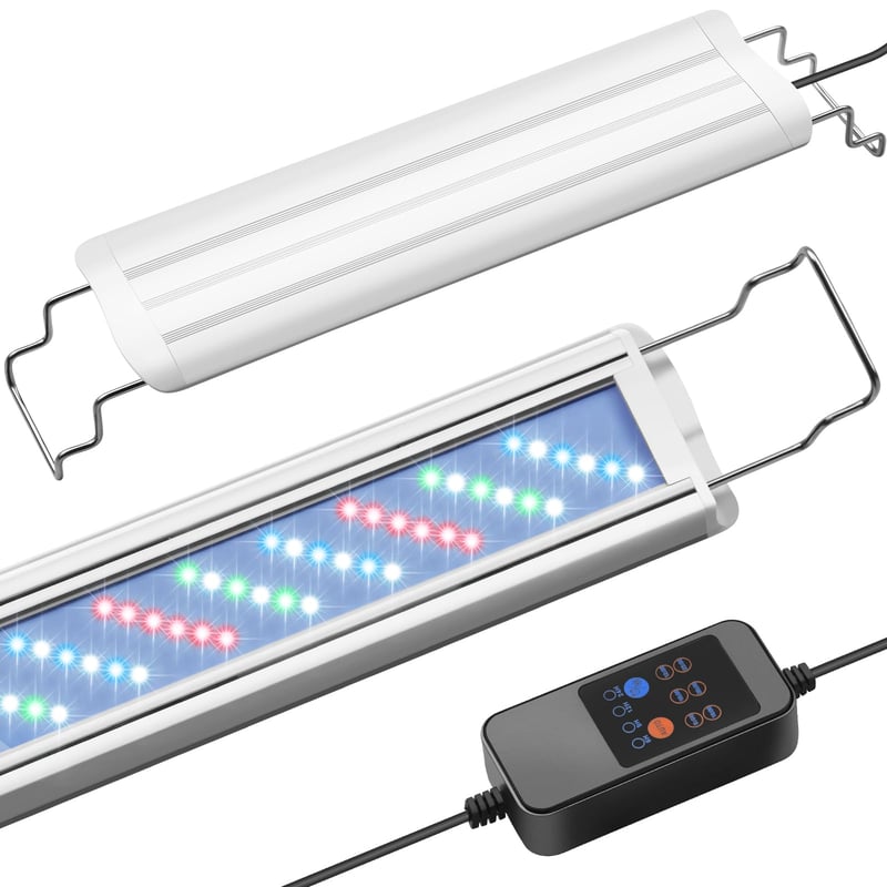 PYPABL LED osvetlenie do akvária, plné spektrum, časovač, 10 úrovní jasu, automatický cyklus 24/7 pre rastliny, výsuvný držiak 60-80 cm