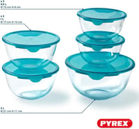 Pyrex 5 részes borosilicate üvegtál szett fedőkkel, mosogatógép és mikró biztos 4