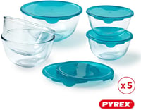 Pyrex 5 részes borosilicate üvegtál szett fedőkkel, mosogatógép és mikró biztos 2