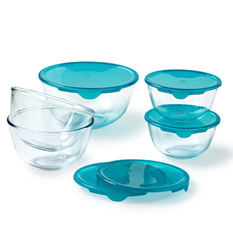 Pyrex 5-dielna sada mis z borosilikátového skla s viečkami, vhodná do umývačky riadu a mikrovlnnej rúry