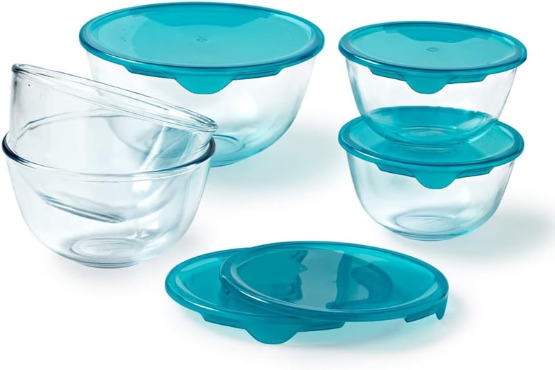 Pyrex 5 részes borosilicate üvegtál szett fedőkkel, mosogatógép és mikró biztos