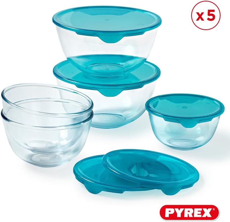 Pyrex 5 részes üveg saláta tál szett fedővel BPA mentes