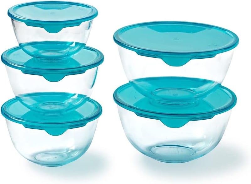 Pyrex 5 részes üveg saláta tál szett fedővel BPA mentes
