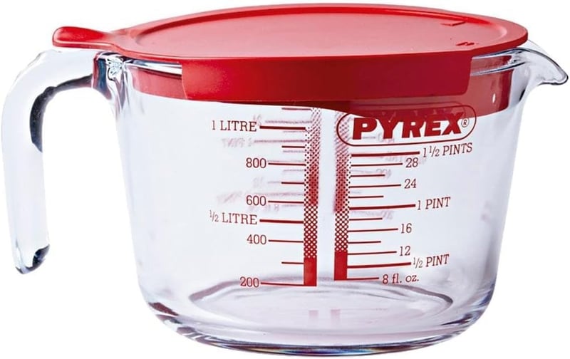 Pyrex Classic odmerka s vekom, 1-litrová priehľadná sklenená kuchynská odmerka