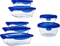 7-dielna súprava sklenených dóz na potraviny Pyrex Cook & Go so vzduchotesným vekom – vhodné do rúry, mikrovlnky a umývačky riadu, rôzne veľkosti 1