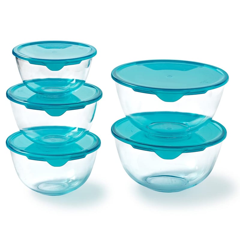 Sada sklenených misiek na šalát Pyrex s vekom, 5-dielna (0,5 l + 1 l + 2 l), bez obsahu BPA