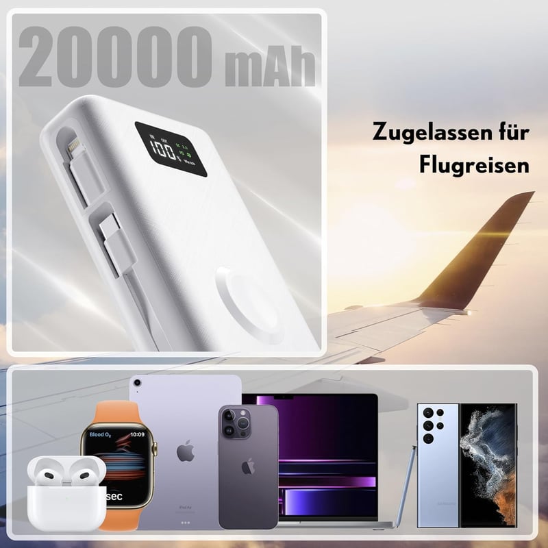 PZOZ 20000 mAh Power Bank 22.5W, iPhone Samsung iPad Drone Switch Gyorstöltés