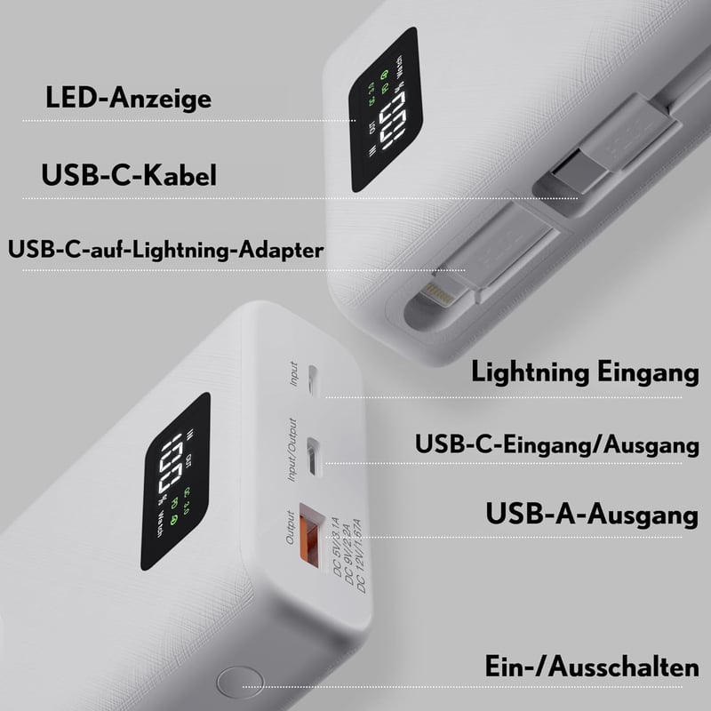 PZOZ 20000 mAh Power Bank 22.5W, iPhone Samsung iPad Drone Switch Gyorstöltés