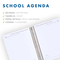 Školský diár Q Kalon Alba 2026-2027 – september – jún, denné členenie, A5 (15x21 cm), 4 jazyky (SPA/ENG/FRA/DEU), špirálová väzba, tvrdá väzba 2
