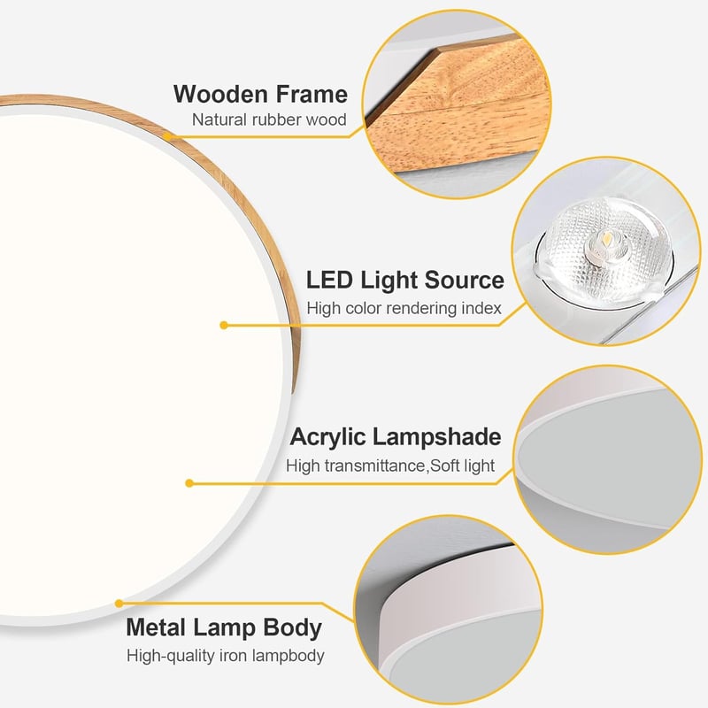 Qamra LED mennyezeti lámpa 30 cm fehér modern fa design nappali hálószoba konyha - 30 cm, White
