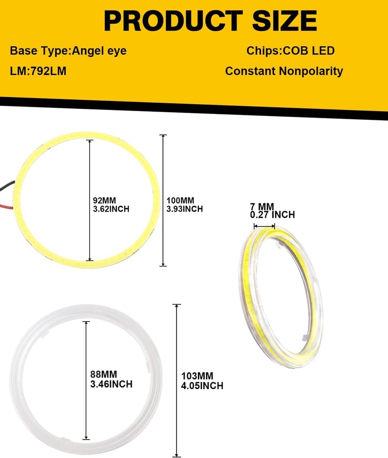 Qasim 100MM 72SMD COB LED Halo Ring Angel Eyes fényszóró 12V 24V