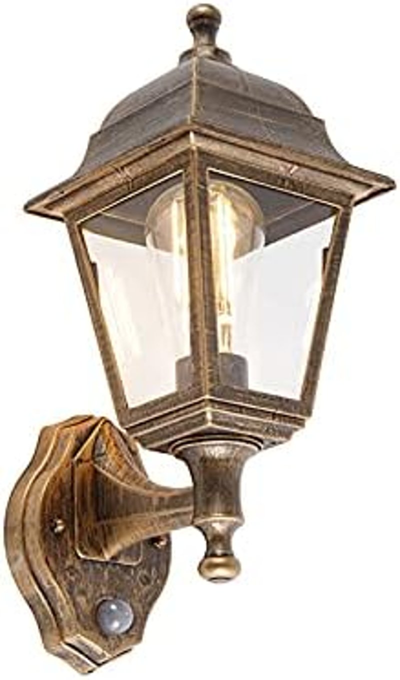 Qazqa Classic Antique arany kültéri fali lámpa mozgásérzékelővel IP44