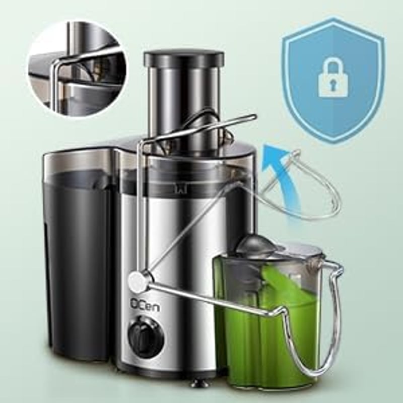 QCen Centrifugális Gyümölcsprés 500W Rozsdamentes Acél Gyors Lédús Zöldség Gyümölcs Préselt