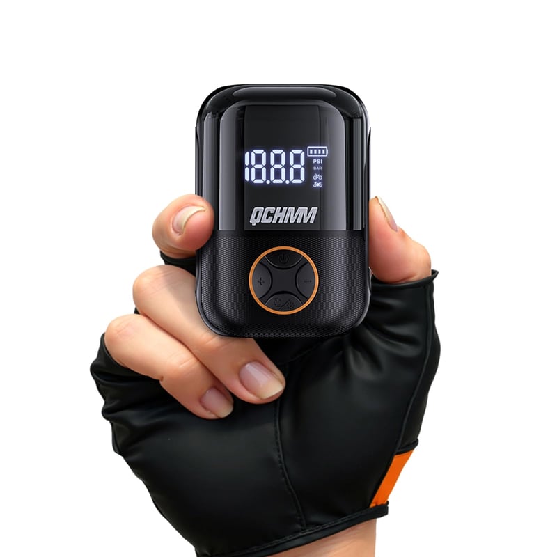 QCHMM Prijenosna električna pumpa za bicikl 120 PSI - S manometrom, za Presta i Schrader ventile, s punjivom baterijom, za cestovne bicikle i