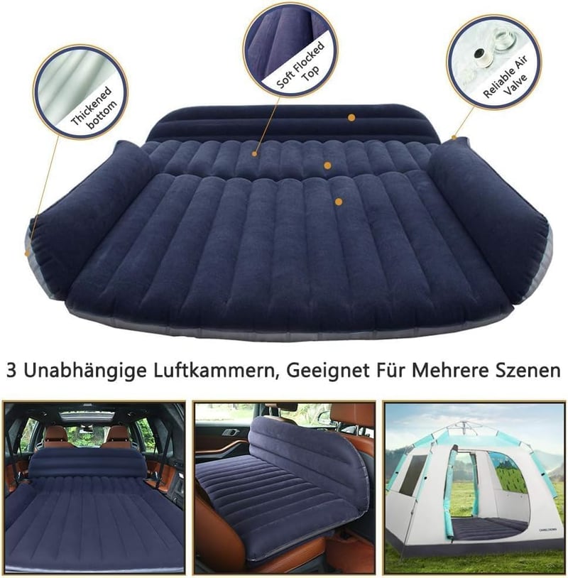 QDH Autós Felfújható Matrac SUV Hátsó Üléshez Utazáshoz Kempinghez Fekete - Blue