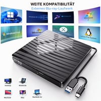 Unitate Blu-Ray externă QDSYLQ 50G, Type-C și USB 3.0, HD 1080P, compatibilă cu Laptop, PC și Mac, suport pentru Windows 11/10/8/7/XP/Linux/MacOS 2
