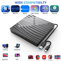 QDSYLQ Externá DVD mechanika USB 3.0 a Type-C, tenká prenosná CD DVD +/-RW napaľovačka a čítačka pre notebook, PC, MacBook a systémy Windows 11/10/8/7/XP/Linux/MacOS 2