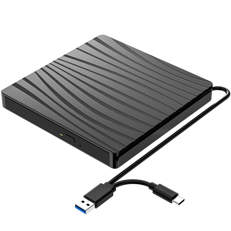 QDSYLQ Externá DVD mechanika USB 3.0 a Type-C, tenká prenosná CD DVD +/-RW napaľovačka a čítačka pre notebook, PC, MacBook a systémy Windows 11/10/8/7/XP/Linux/MacOS