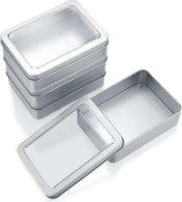 Qeapug 4 db Ezüst Fém Tároló Doboz Átlátszó Tetővel - Téglalap Alakú Rendszerező Dobozok Ékszerekhez, Édességekhez, Apróságokhoz (12,5 x 9 x 1