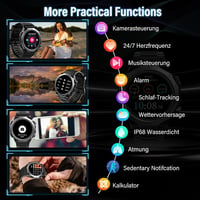 Qecnato Katonai Okosóra 1.39" HD Kijelző Fitness Sportóra 110+ Sportmód IP68 Vízálló 30 Nap Akkumulátor 4