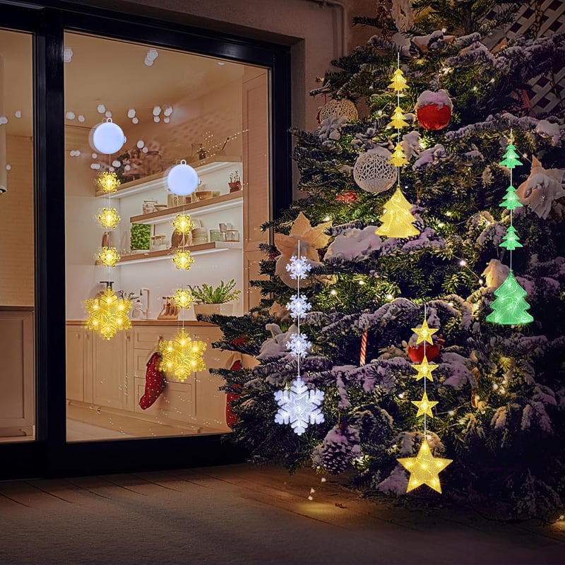 Qedertek Karácsonyi Hópehely Fényfüzér 2db Timer Funkcióval Meleg Fehér LED
