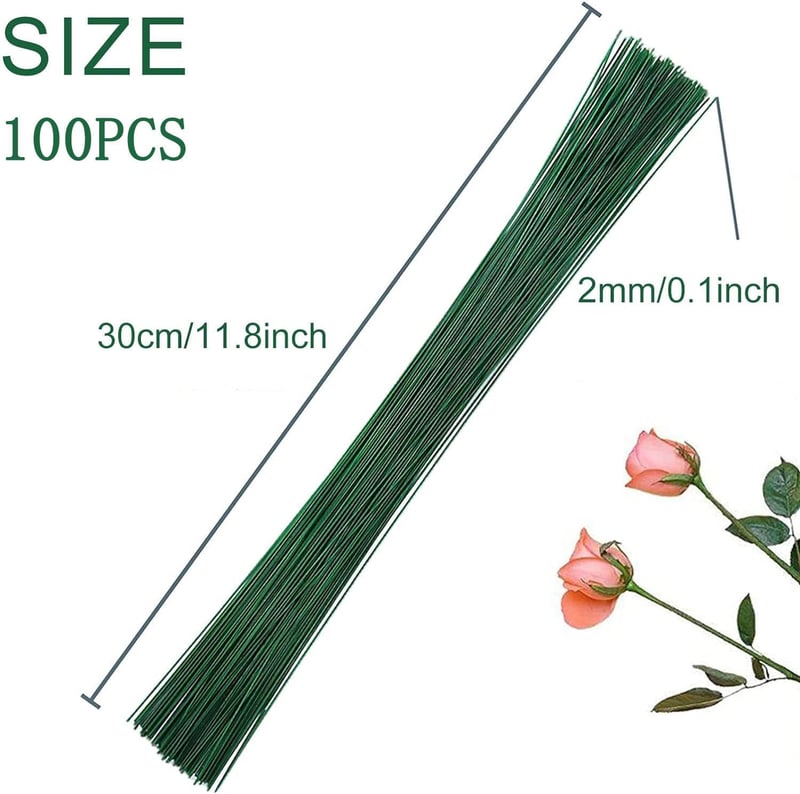 QEEROYO 100 db Virágdrót Zöld 30 cm Floriszt Szár Kézműves Csokor Készítéshez
