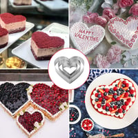 QEEYON Set kalupa za torte u obliku srca – 3 komada kalupa od nehrđajućeg čelika za kekse i tortu na kat, 4, 6 i 8 inča, srebrni 5