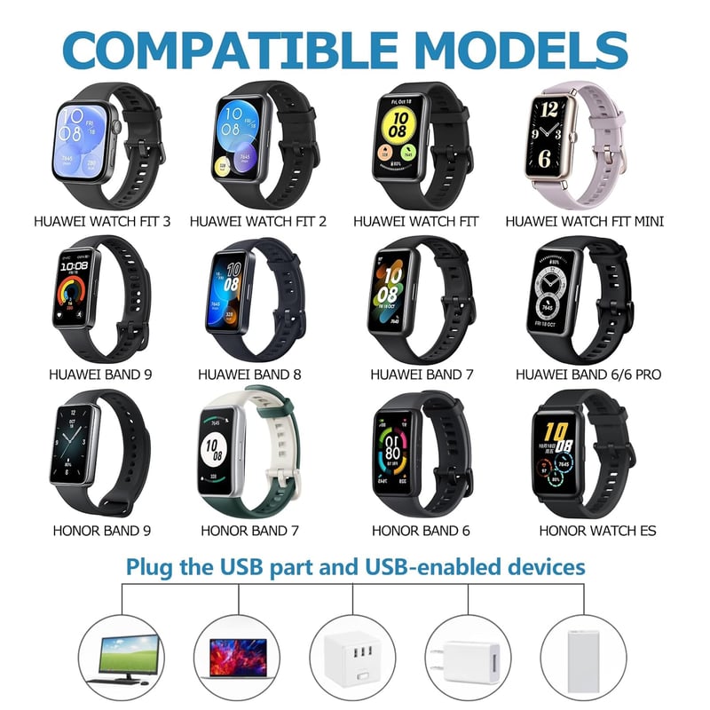 QEINZOY Huawei Watch Fit 3/Fit 2 töltőkábel 100cm fekete Honor Band 9/8/7 kompatibilis