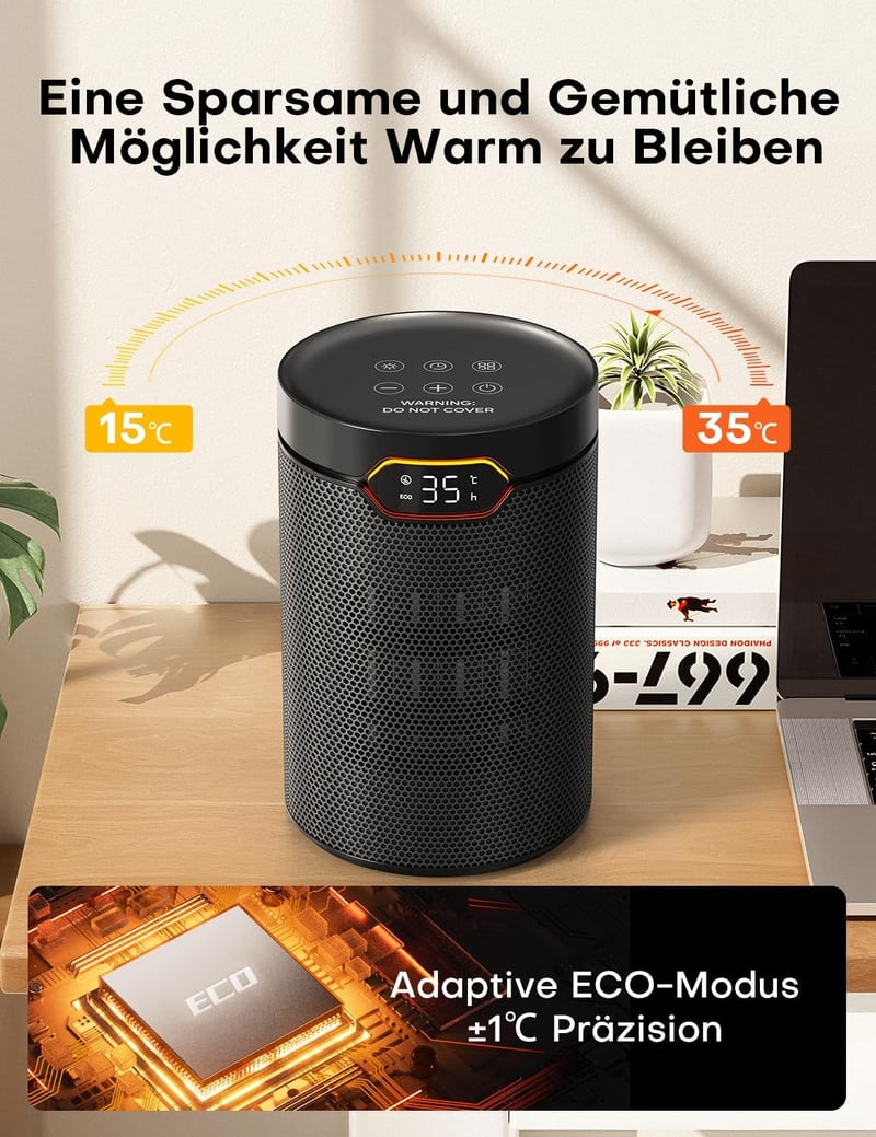 QEXREED 1500W PTC Ventilátoros Fűtőgép Termosztáttal, Távirányítóval és 24H Időzítővel