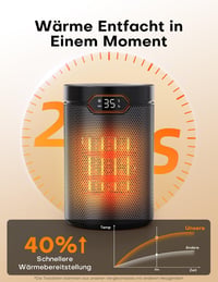 QEXREED 1500W PTC Ventilátoros Fűtőgép Termosztáttal, Távirányítóval és 24H Időzítővel 4