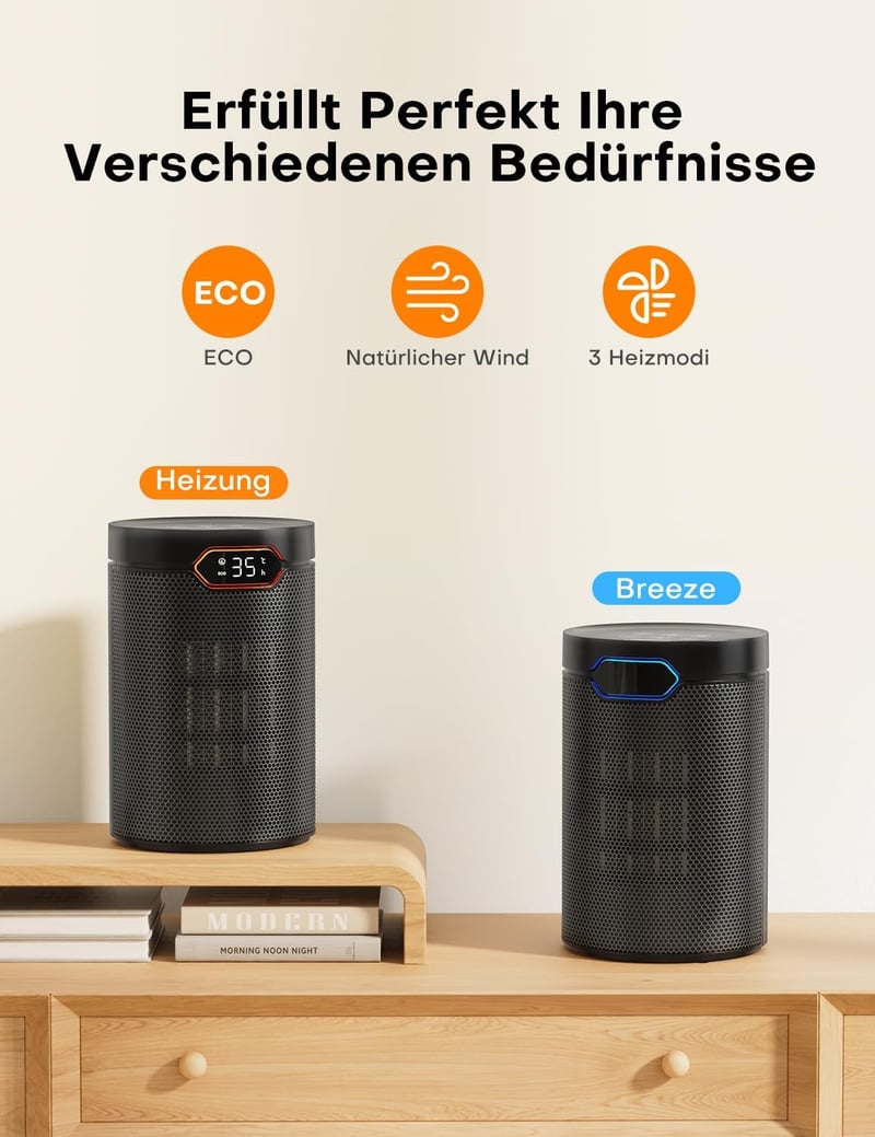 QEXREED 1500W PTC Ventilátoros Fűtőgép Termosztáttal, Távirányítóval és 24H Időzítővel