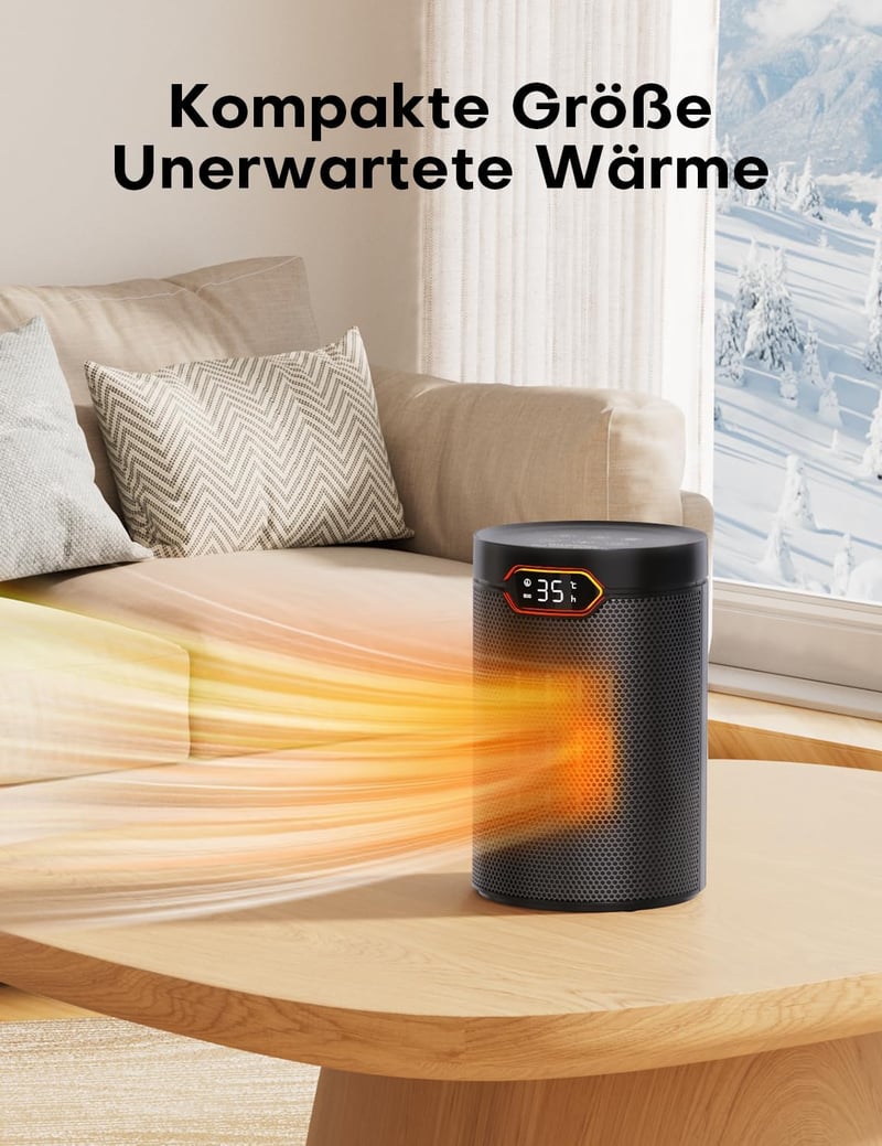 QEXREED 1500W PTC Ventilátoros Fűtőgép Termosztáttal, Távirányítóval és 24H Időzítővel