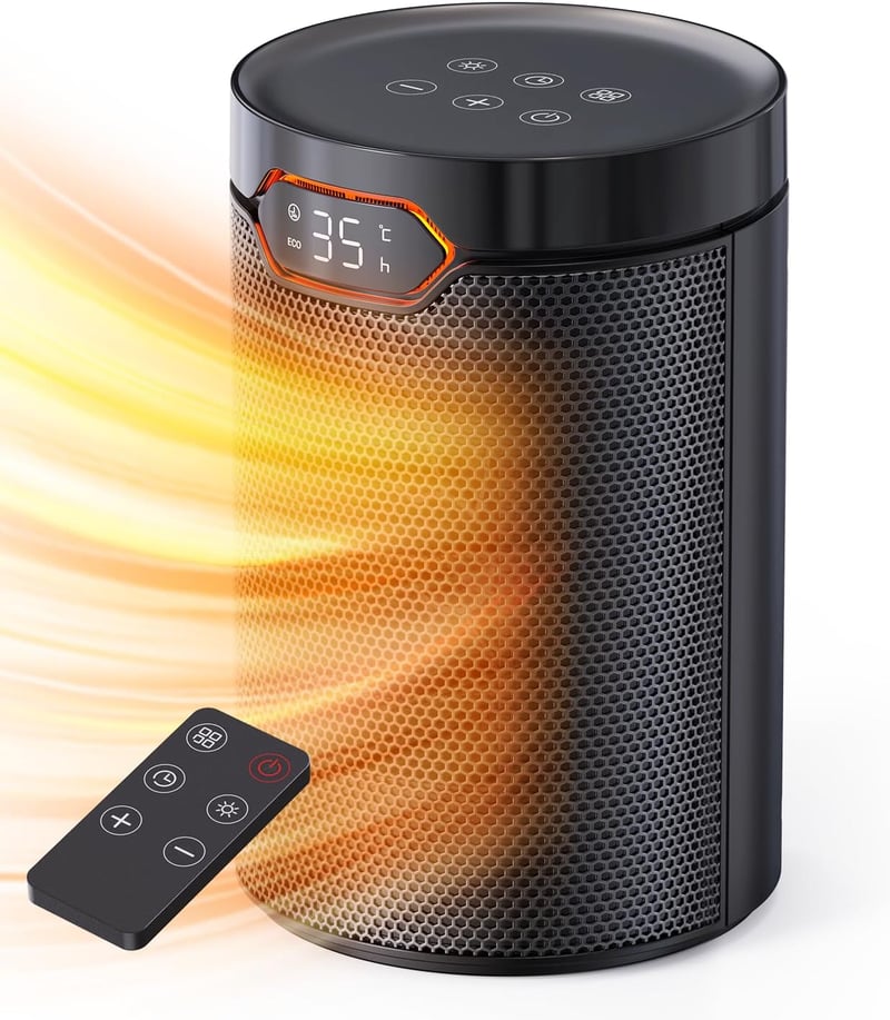 QEXREED 1500W PTC Ventilátoros Fűtőgép Termosztáttal, Távirányítóval és 24H Időzítővel