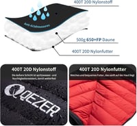 QEZER 650-es lúddaun téli hálózsák -30°C-ig, kempingezéshez és hegymászáshoz 4