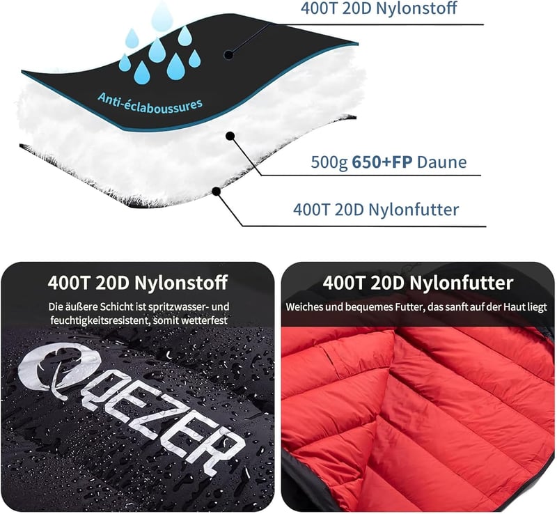 QEZER 650-es lúddaun téli hálózsák -30°C-ig, kempingezéshez és hegymászáshoz