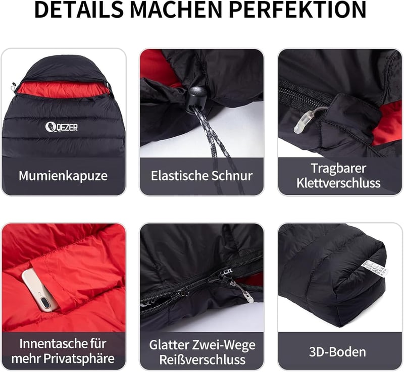 QEZER 650-es lúddaun téli hálózsák -30°C-ig, kempingezéshez és hegymászáshoz
