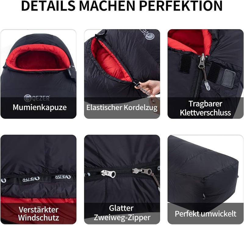 QEZER 650-es lúddaun téli hálózsák -30°C-ig, kempingezéshez és hegymászáshoz