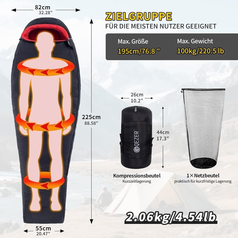 QEZER 650-es Lúdtoll Téli Hálózsák -30°C-ig, Kempinghez és Hegymászáshoz