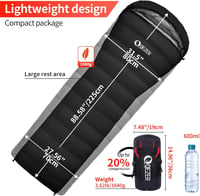 Sac de dormit de iarnă cu puf QEZER, formă dreptunghiulară, 4 anotimpuri, ușor, 1180 g - 1860 g, pentru adulți și copii, ideal pentru camping și drumeții 2