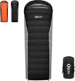 Sac de dormit de iarnă cu puf QEZER, formă dreptunghiulară, 4 anotimpuri, ușor, 1180 g - 1860 g, pentru adulți și copii, ideal pentru camping și drumeții