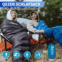 QEZER Ultraleicht Daunenschlafsack 600FP+ Winter Camping Wandern Outdoor - Blue 16°C 8