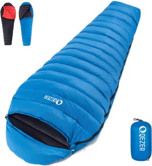 Sac de dormit ultraușor cu umplutură de puf QEZER, +16°C - albastru