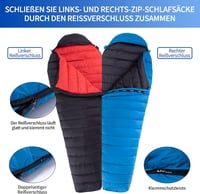 QEZER Ultraleicht Daunenschlafsack 600FP+ Winter Camping Wandern Outdoor - Blue 16°C 5